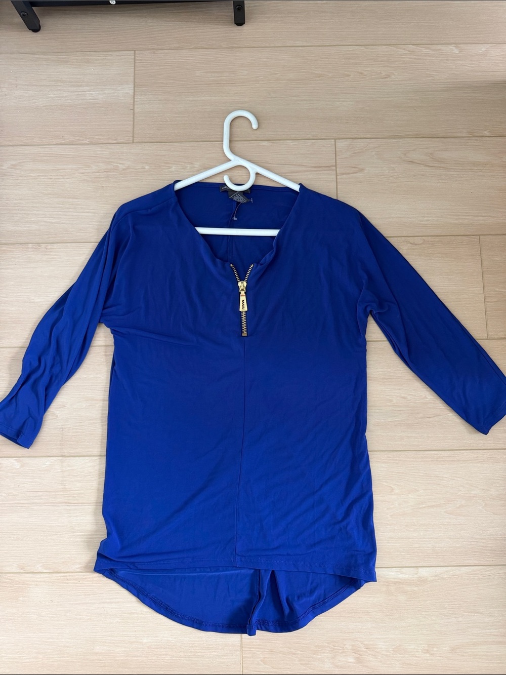 Chelsea & Theodore Royal Blue Zip-Front Long Sleeve Top